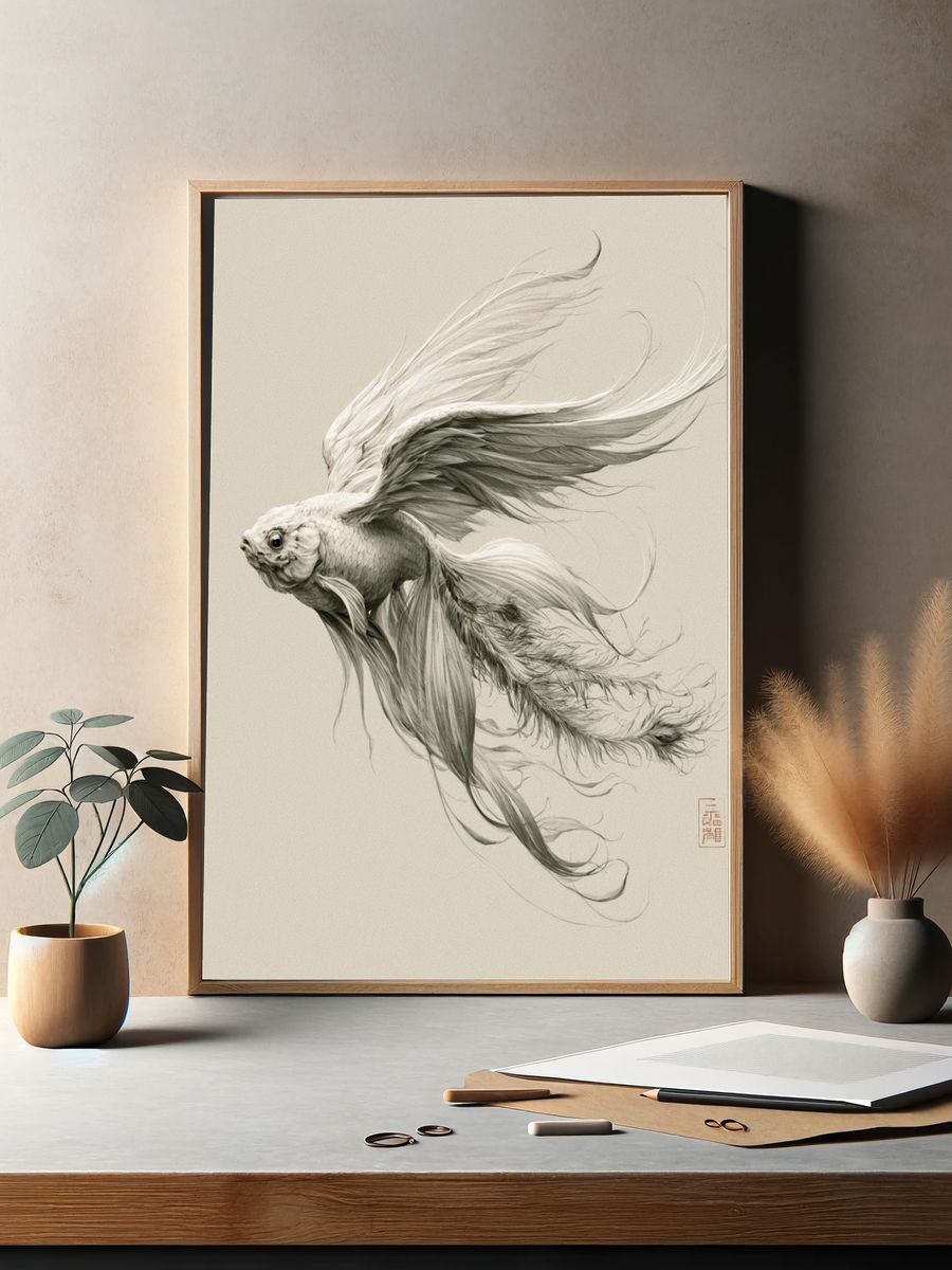 Flying Goldfish Ink Poster. — room view 2