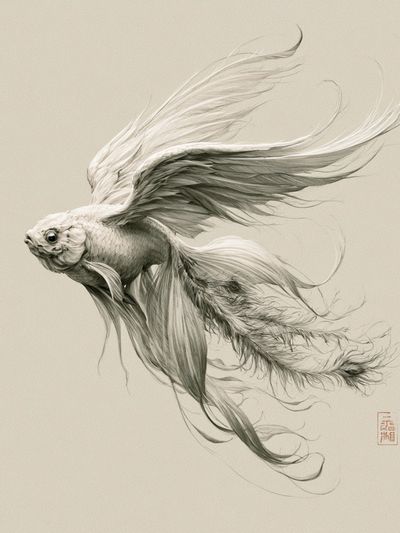 Flying Goldfish Ink Poster.