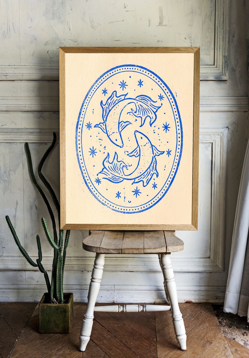 Twin Fish Zodiac Illustration Poster. — room view 1