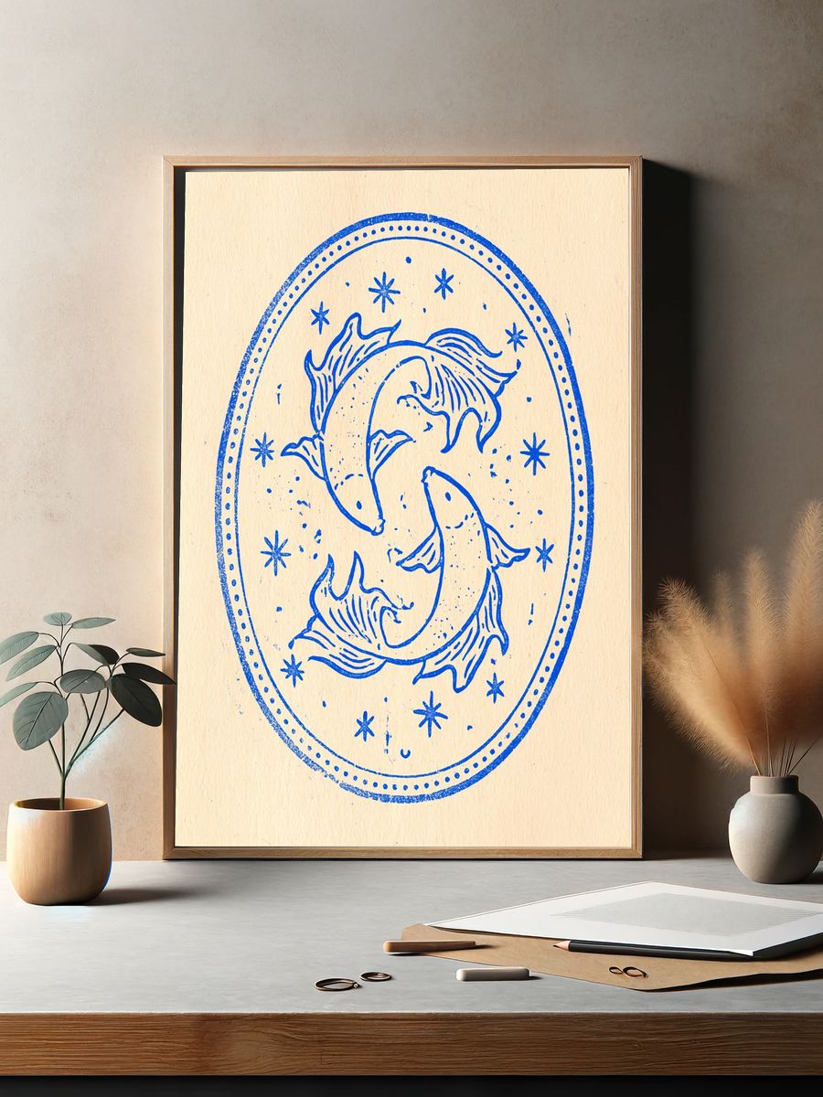 Twin Fish Zodiac Illustration Poster. — room view 2