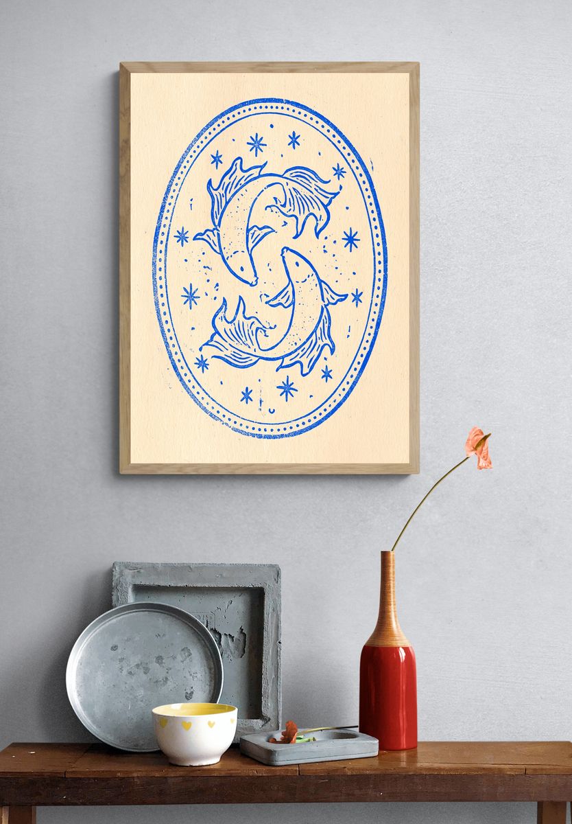 Twin Fish Zodiac Illustration Poster. — room view 3