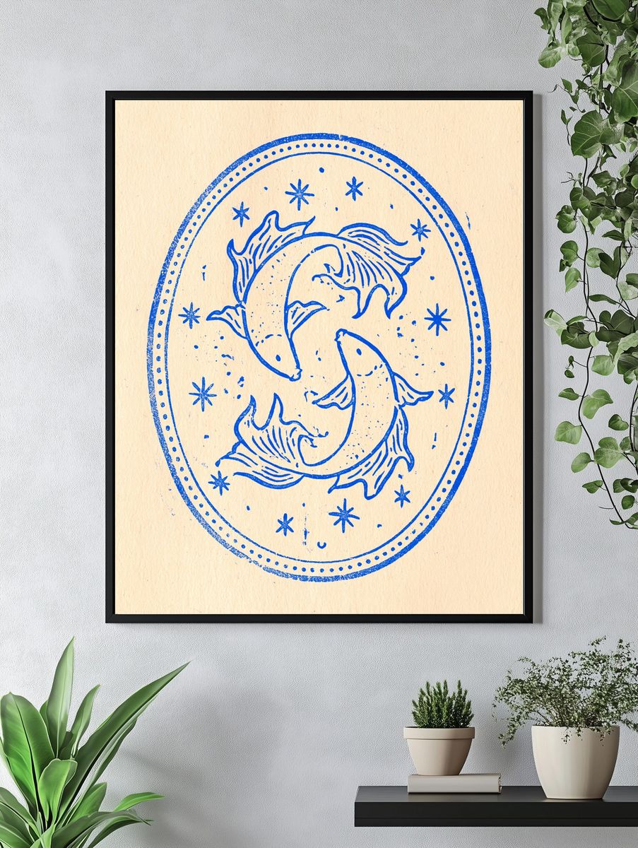 Twin Fish Zodiac Illustration Poster. — room view 4
