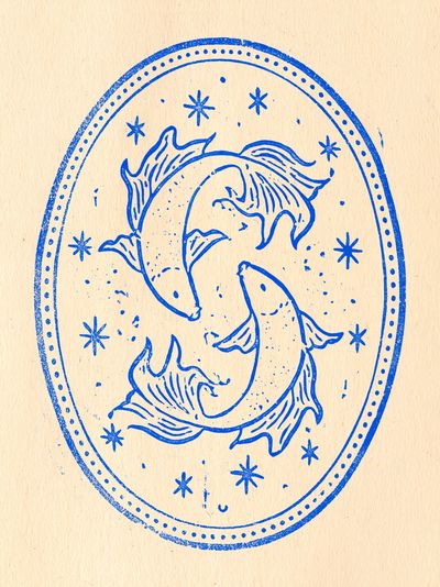 Twin Fish Zodiac Illustration Poster.