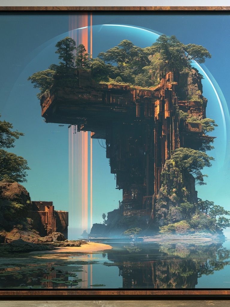 Floating Island Sci-Fi Landscape Print. poster detail