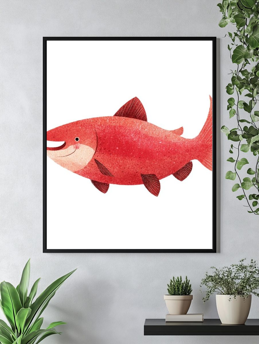 Happy Salmon Illustration Poster. — room view 4