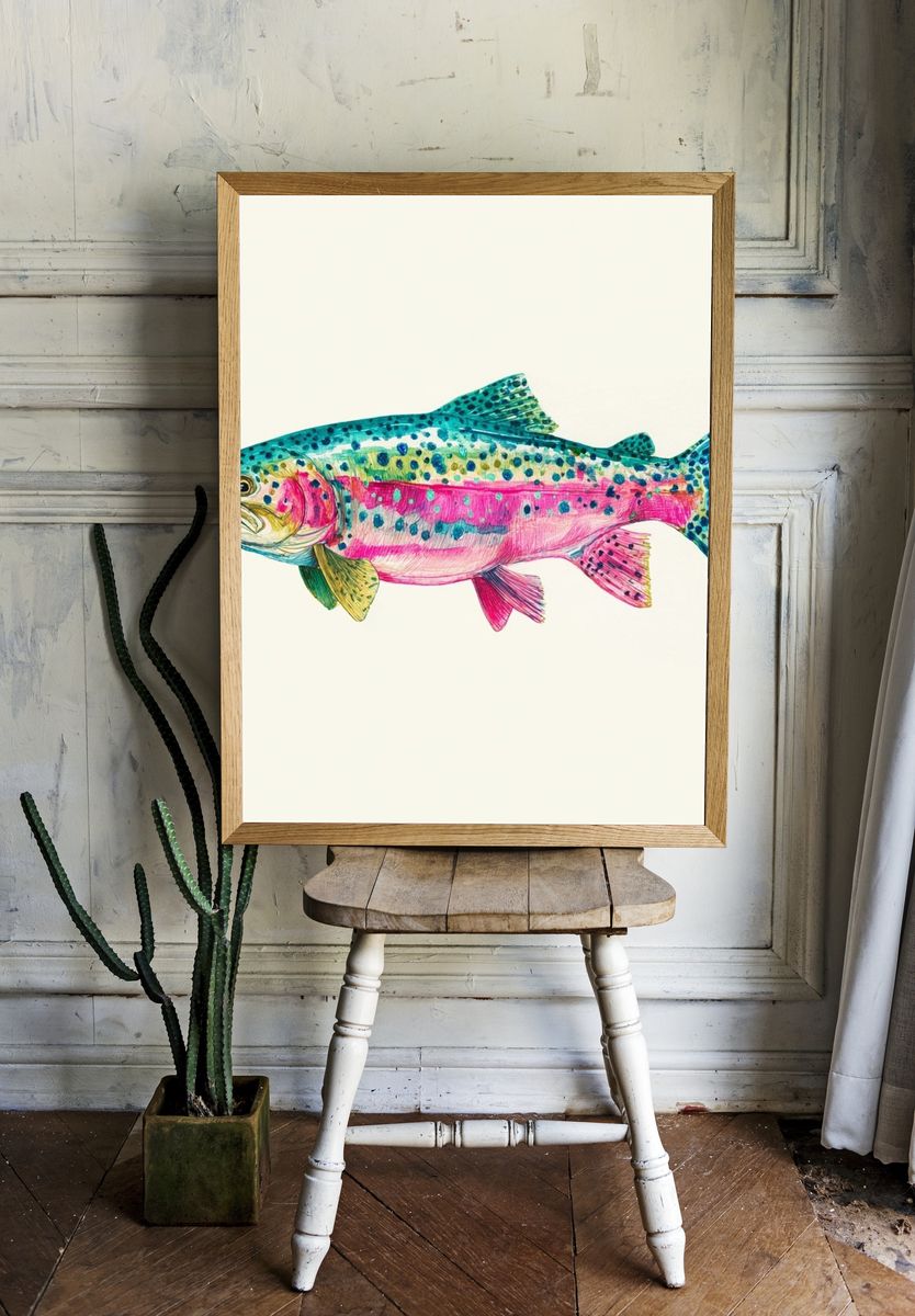 Colorful Rainbow Trout Illustration Poster. room preview