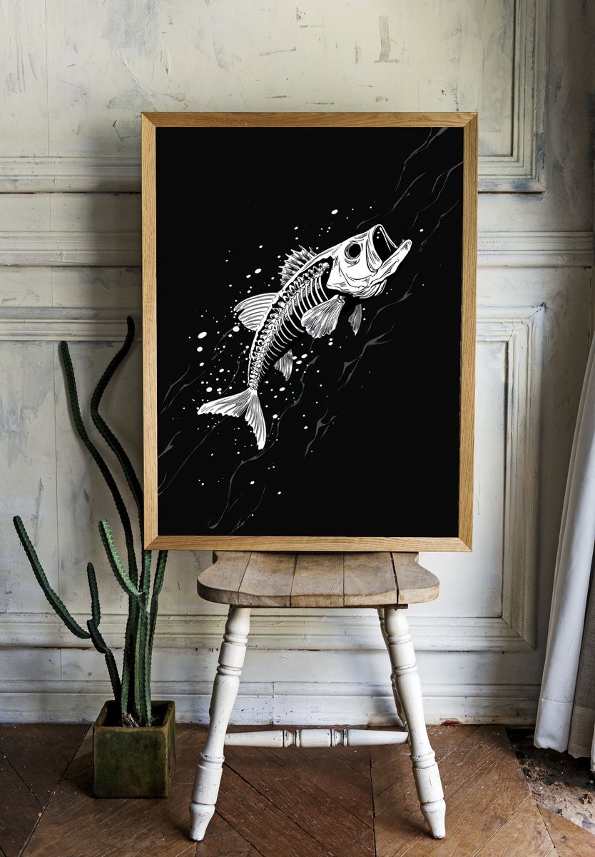 Skeleton Fish Ink Poster room preview