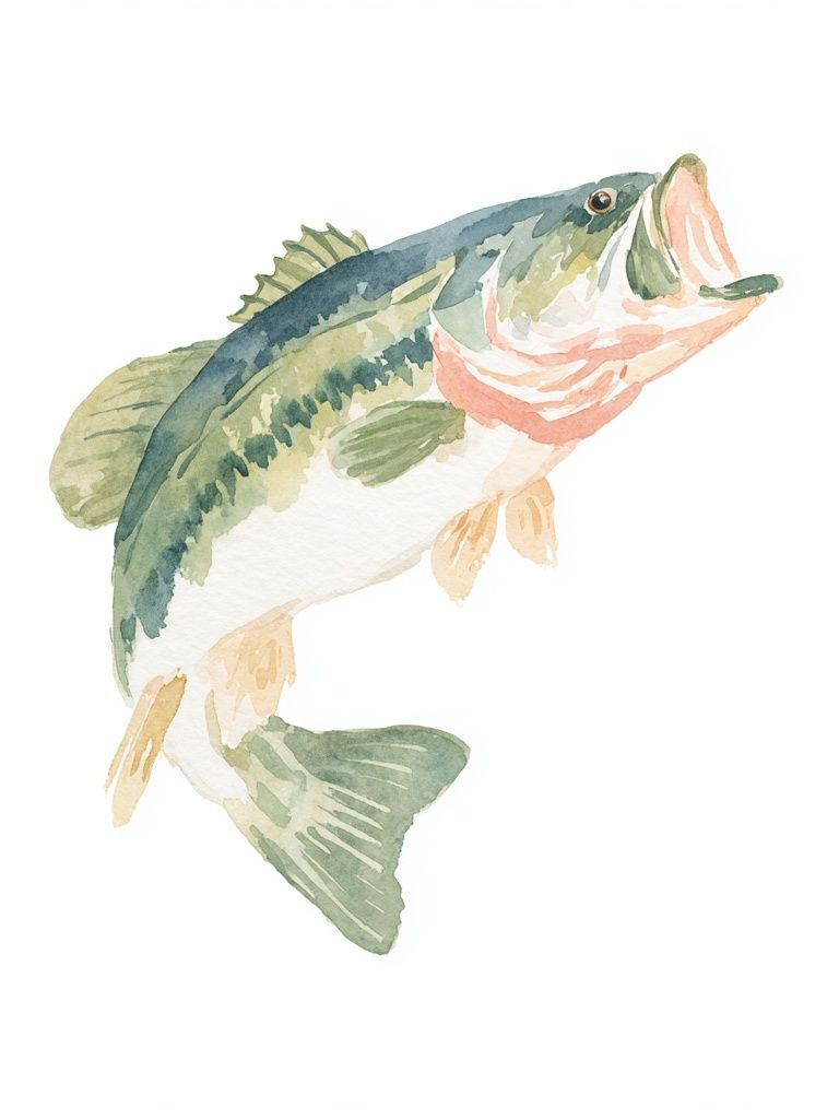Largemouth Bass Watercolor Print. poster — illustration art