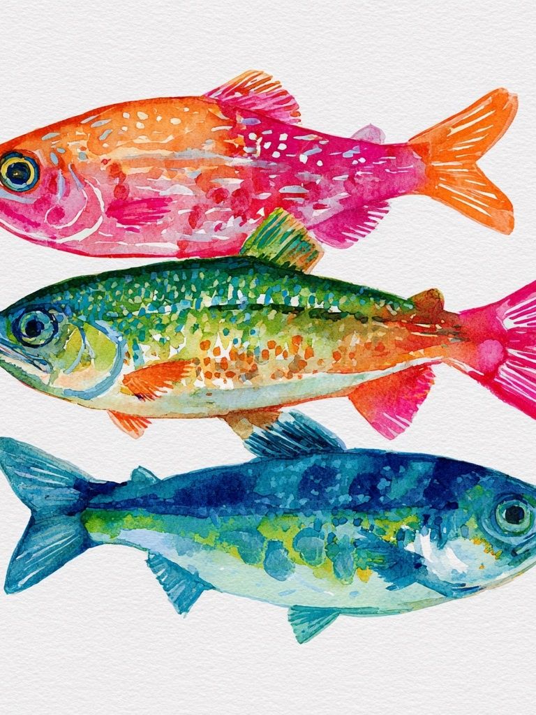 Colorful Fish Watercolor Print. poster — illustration art