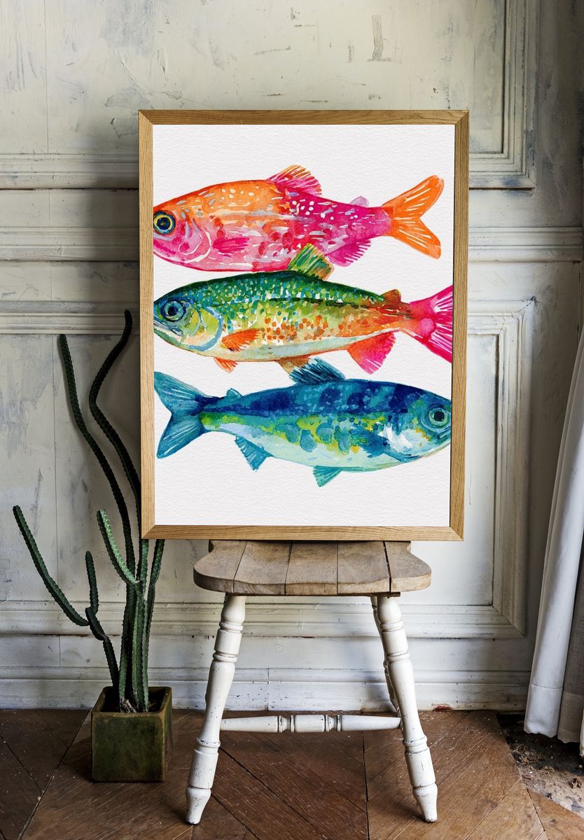 Colorful Fish Watercolor Print room preview