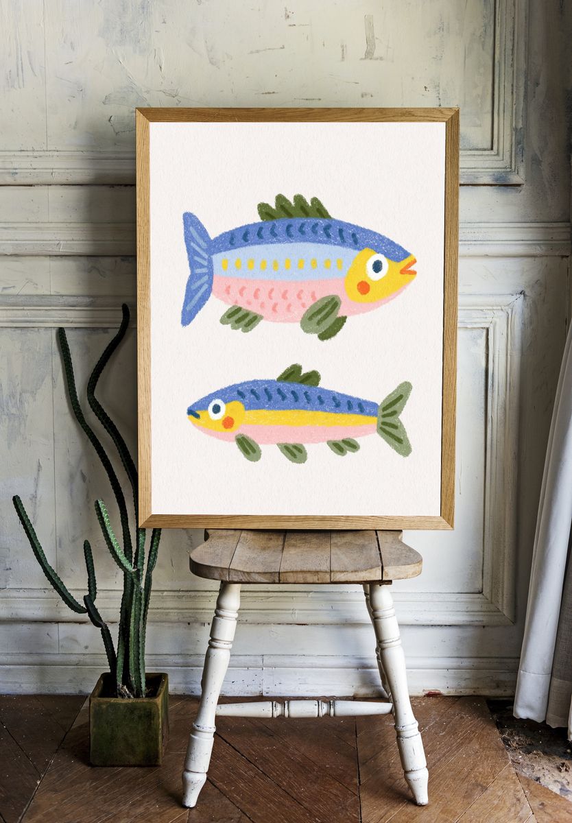 Playful Fish Illustration Poster. room preview