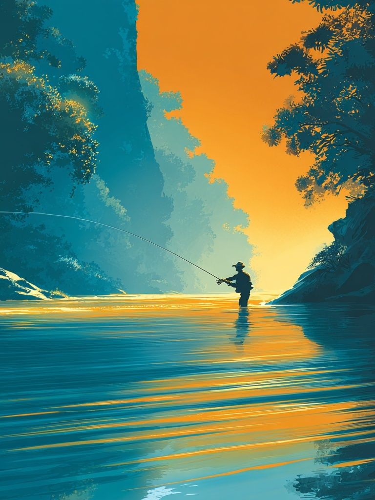 Fisherman at Sunset — Digital Art Print. poster detail