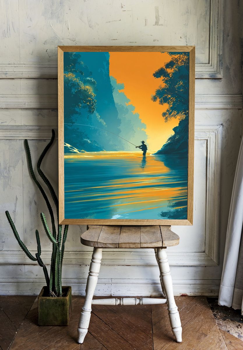 Fisherman at Sunset — Digital Art Print. — room view 1