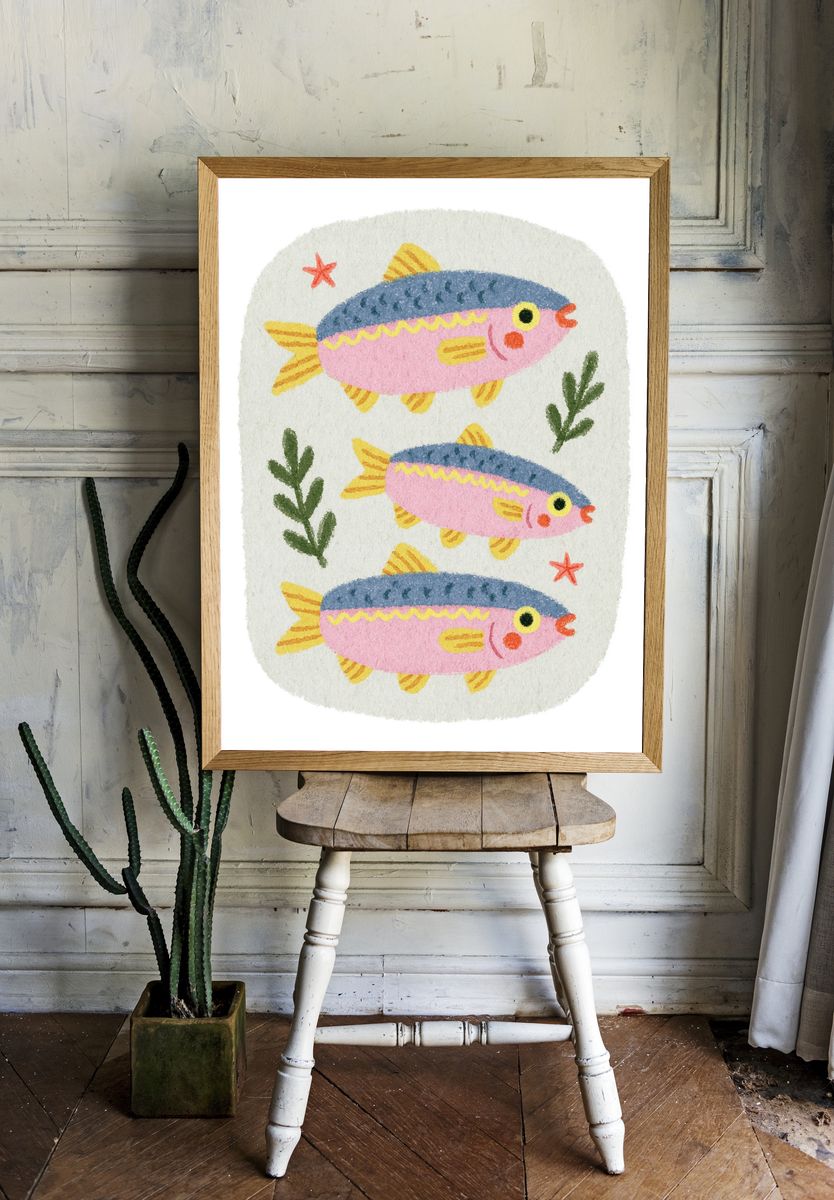 Playful Fish Watercolor Poster. — room view 1