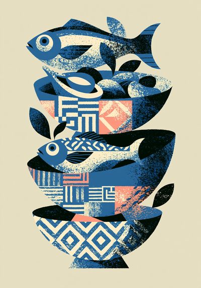 Blue Fish Still Life Print.