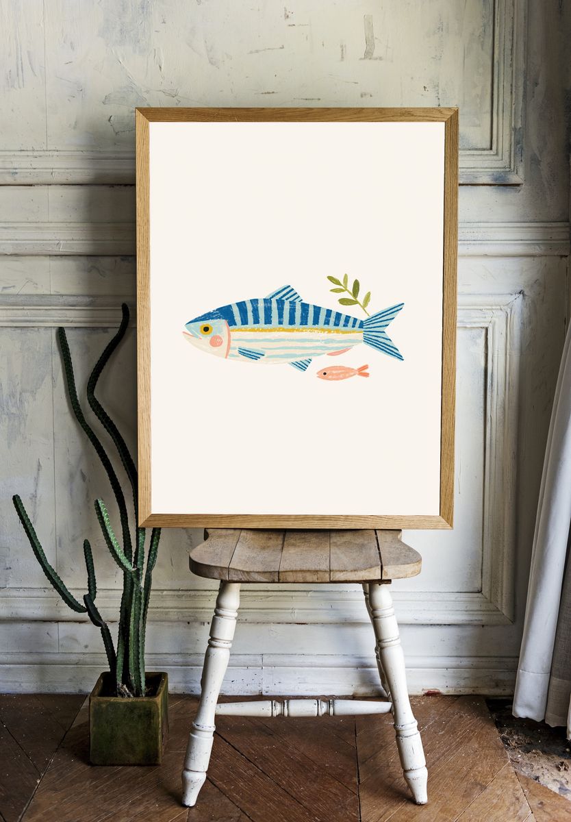 Playful Fish Illustration Poster. room preview