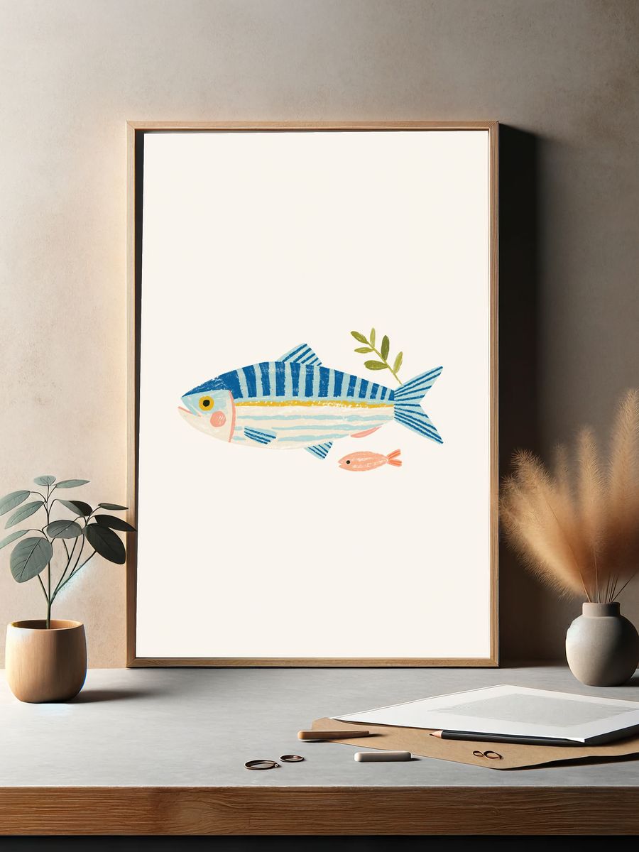 Playful Fish Illustration Poster. — room view 2