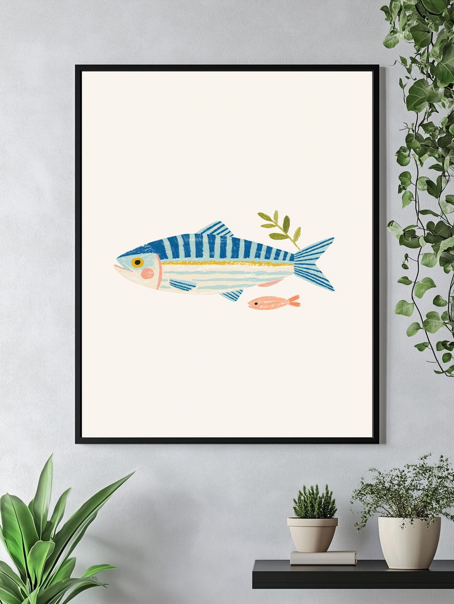 Playful Fish Illustration Poster. — room view 4