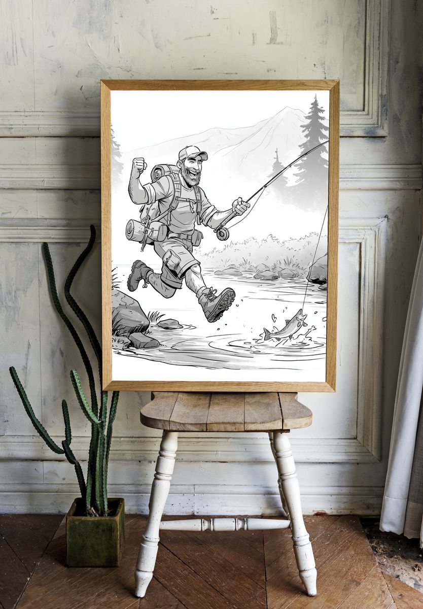 Fly Fishing Adventure Illustration Poster. — room view 1