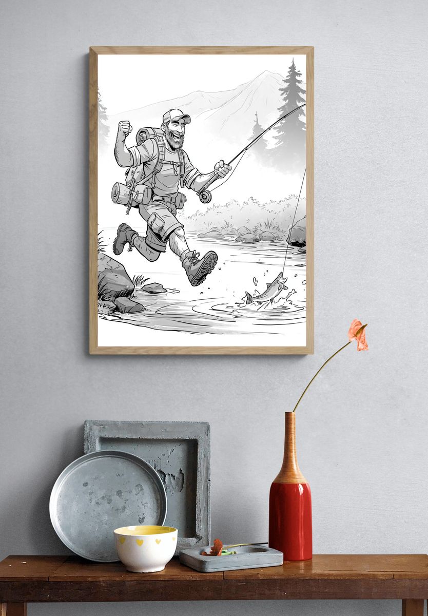 Fly Fishing Adventure Illustration Poster. — room view 3