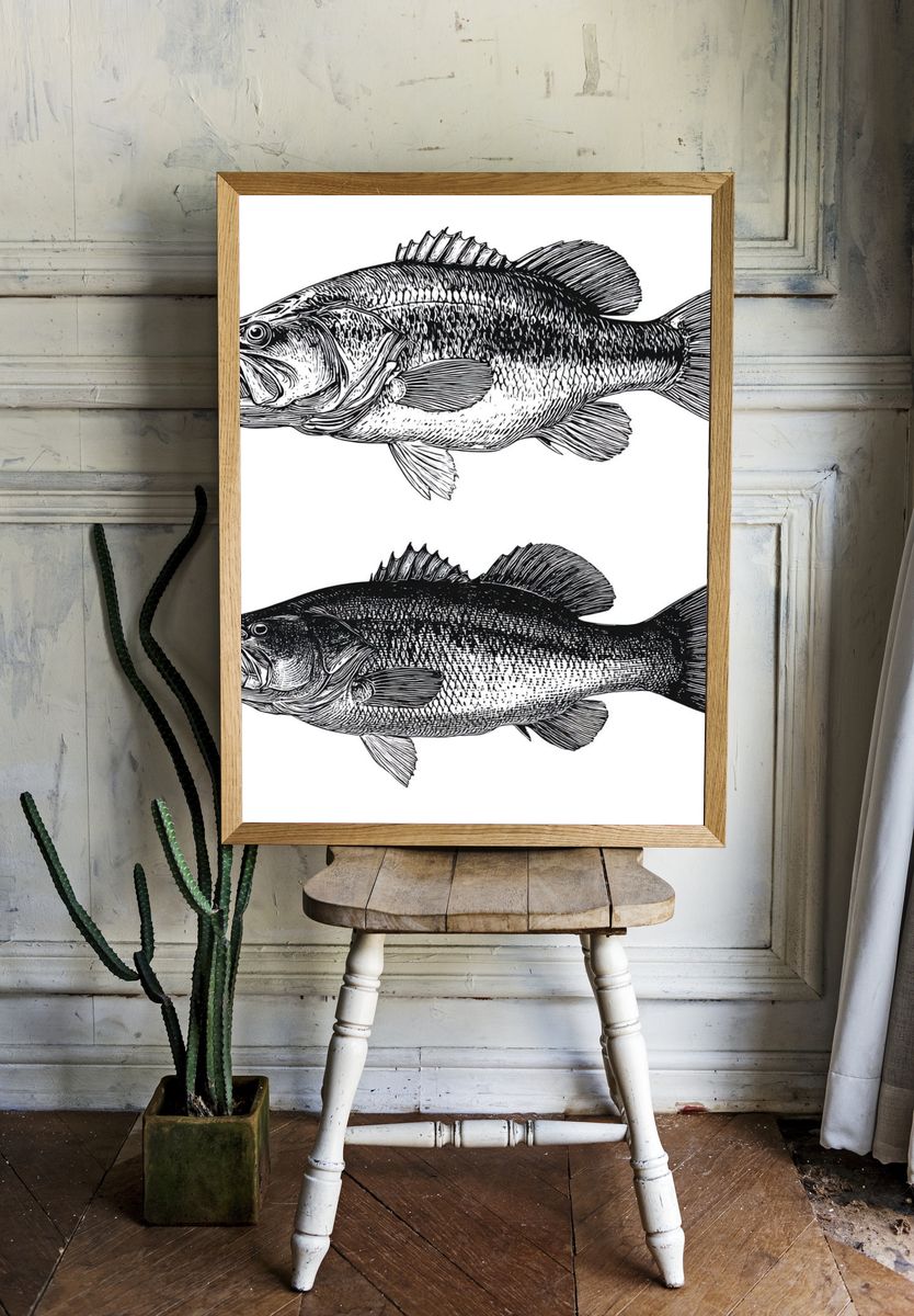 Bass Fish Illustration Poster room preview