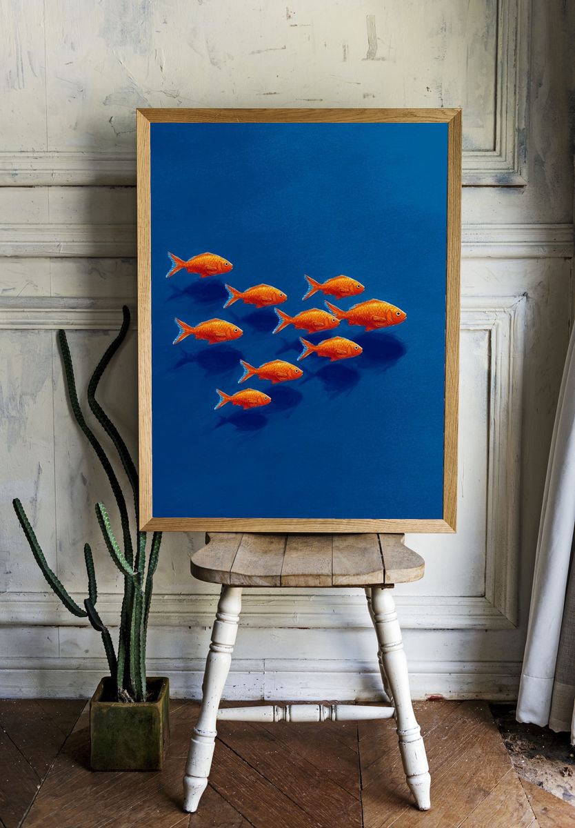 Goldfish Schooling — Illustration Print room preview
