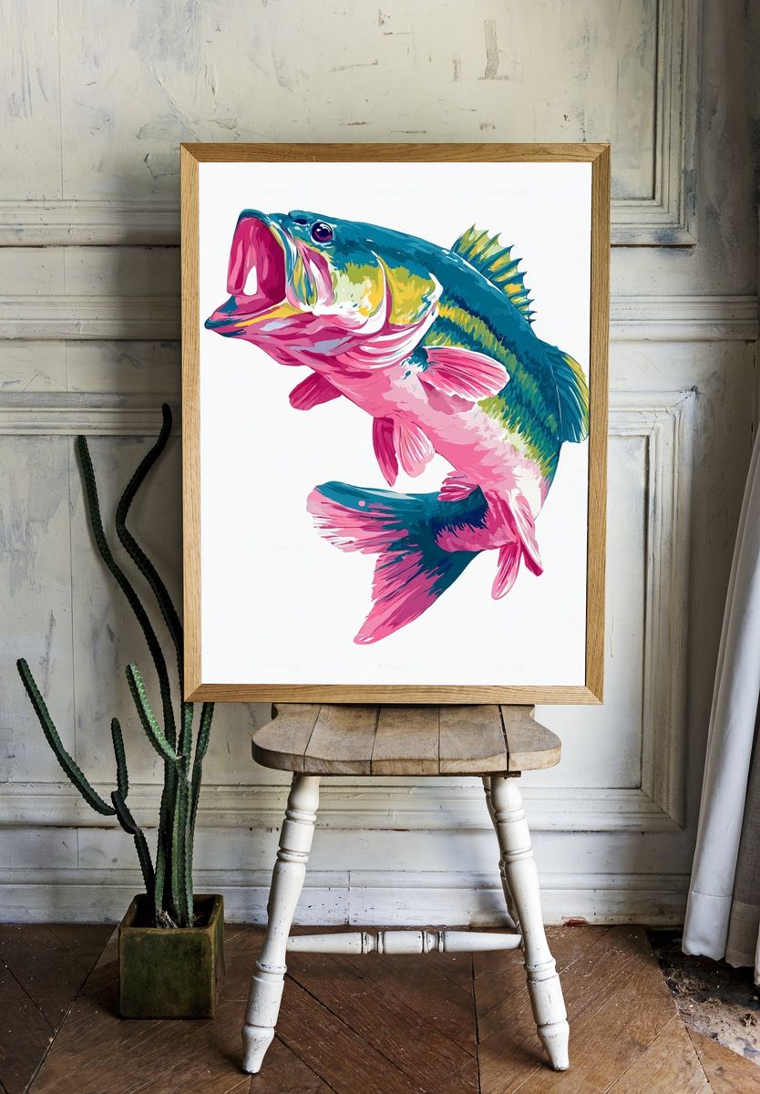 Colorful Bass Fish — Illustration Print. room preview