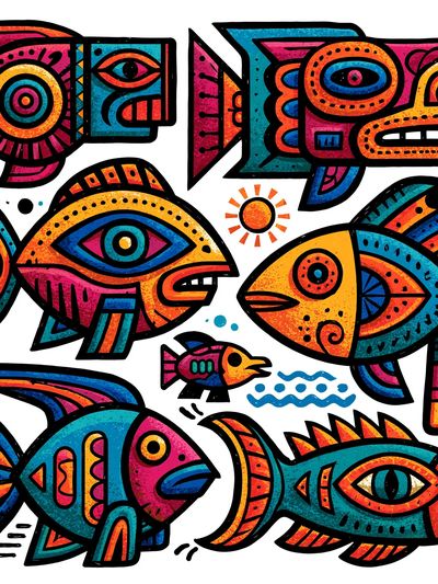 Colorful Fish Folk Art Poster. poster