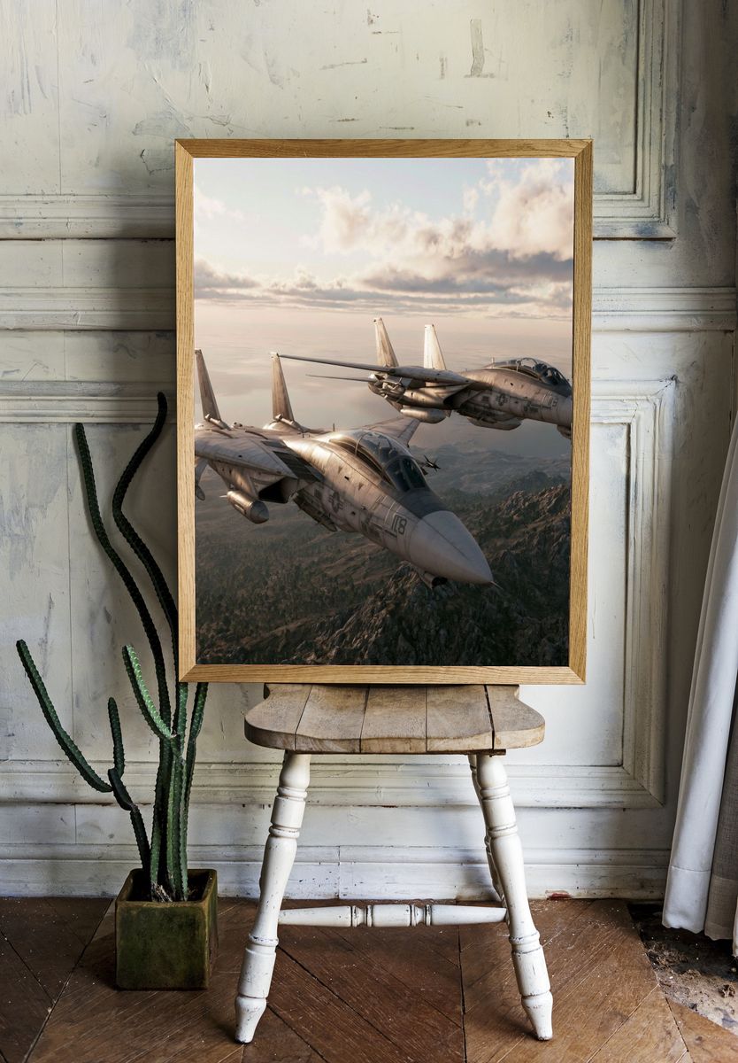 Fighter Jets Over Coastline Poster. — room view 1