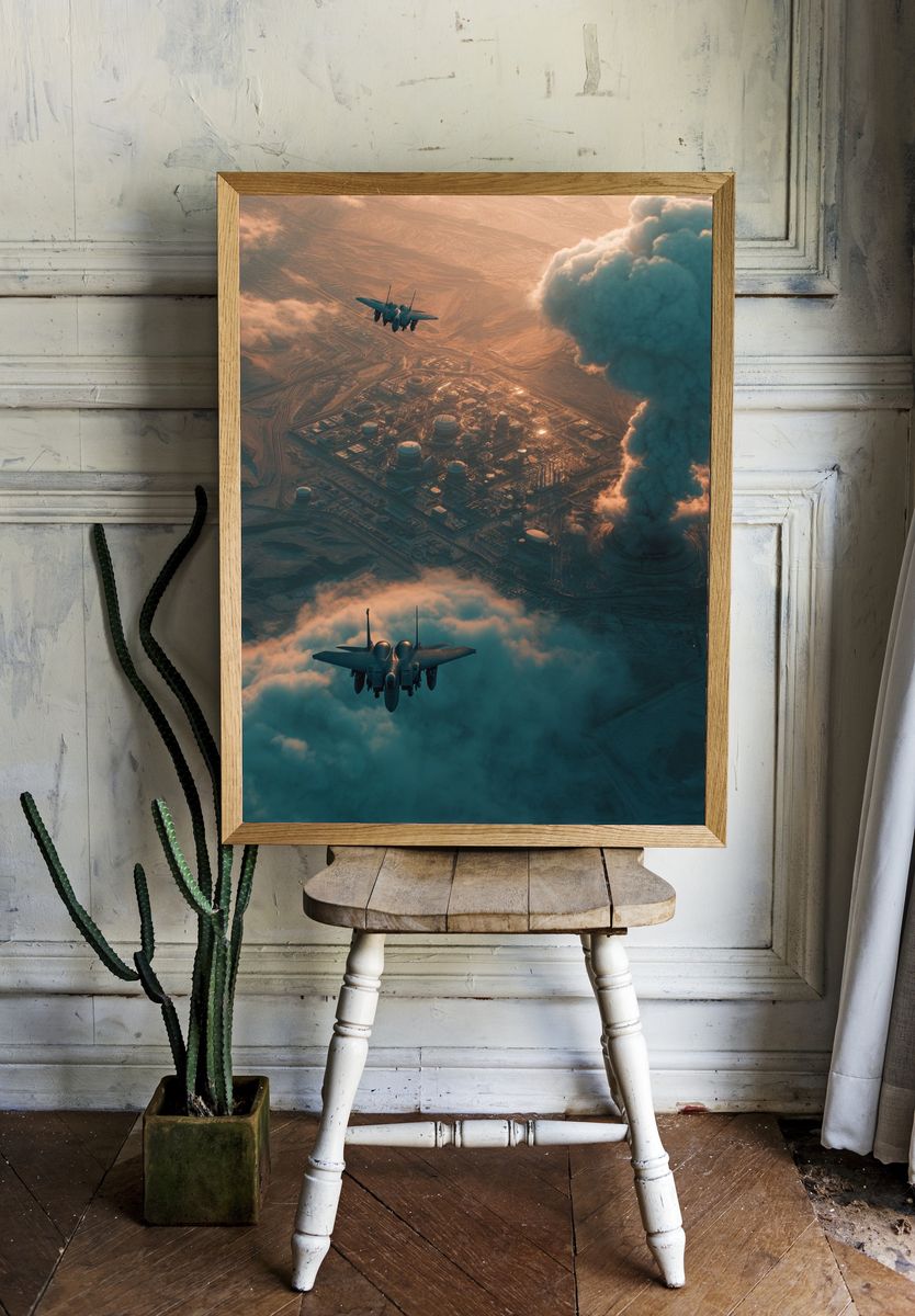 Fighter Jets Over Industrial Landscape — Photography Print. — room view 1