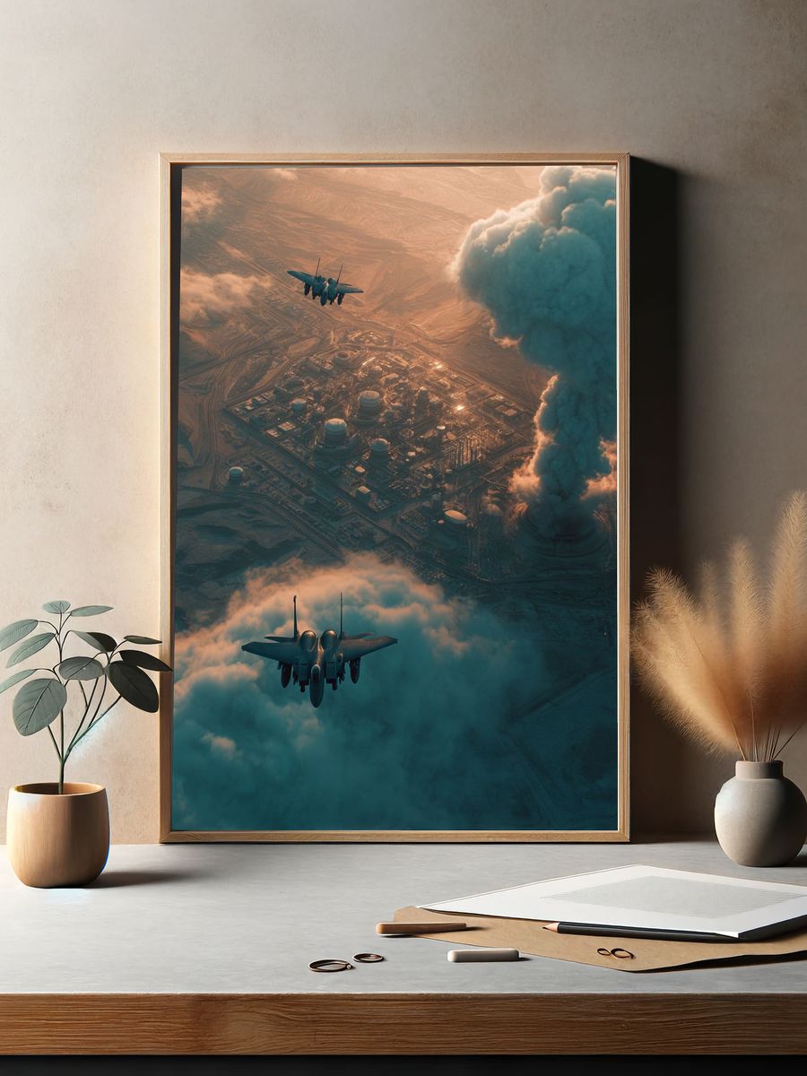 Fighter Jets Over Industrial Landscape — Photography Print. — room view 2