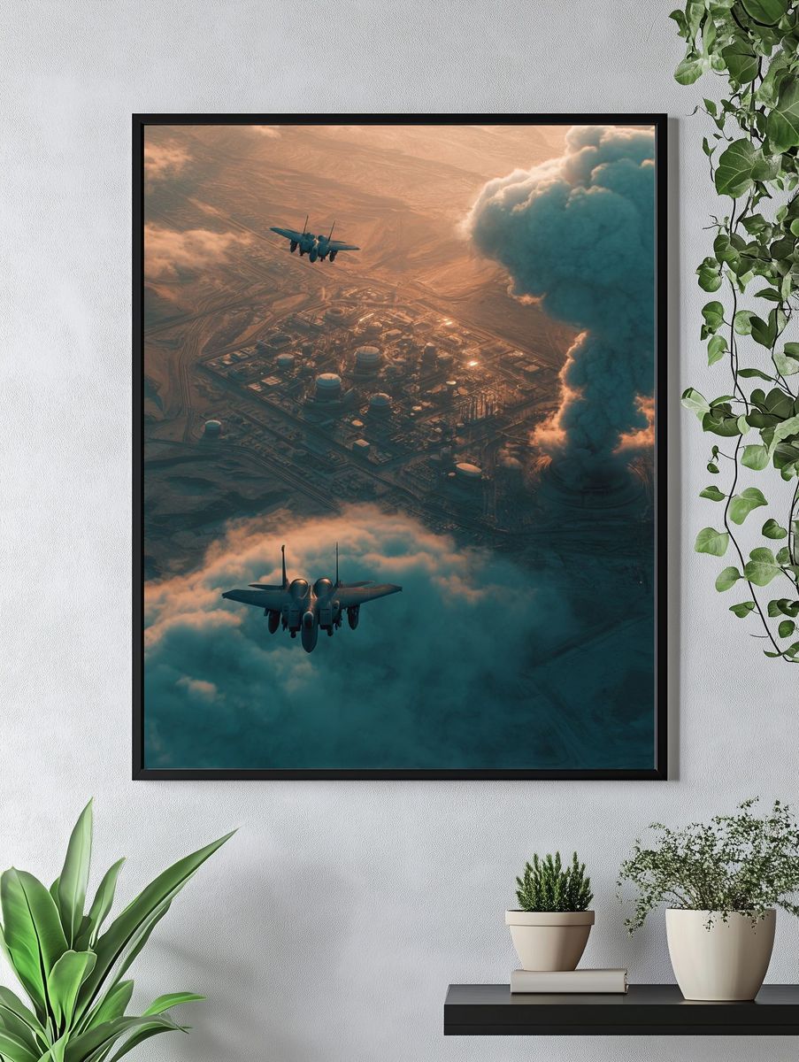 Fighter Jets Over Industrial Landscape — Photography Print. — room view 4