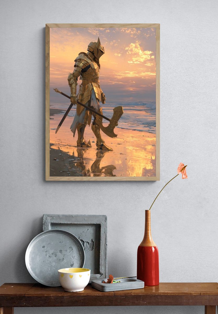 Golden Knight at Sunset — Fantasy Print. — room view 3