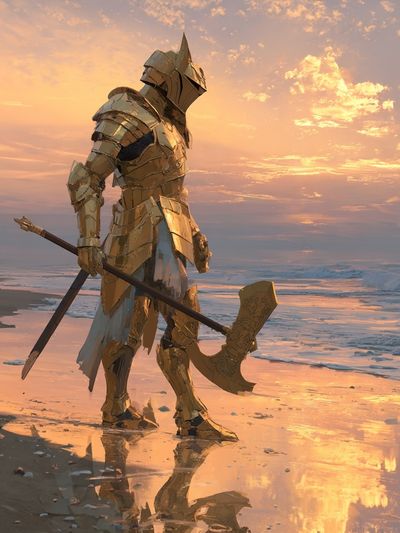 Golden Knight at Sunset — Fantasy Print. poster print