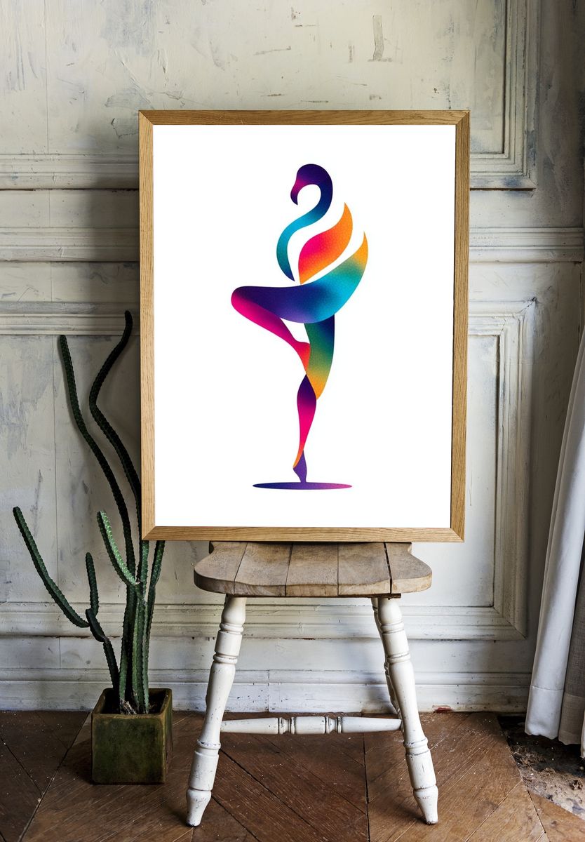 Colorful Flamingo Dance Illustration Poster. room preview