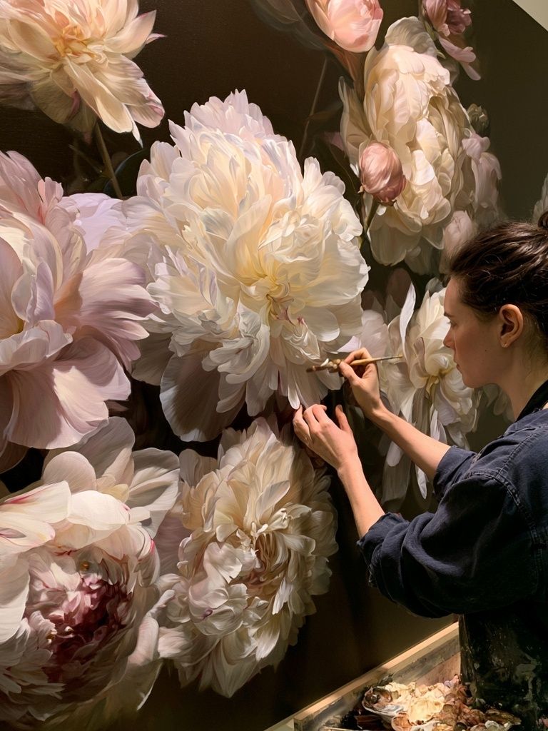 Floral Painter at Work Print. poster detail