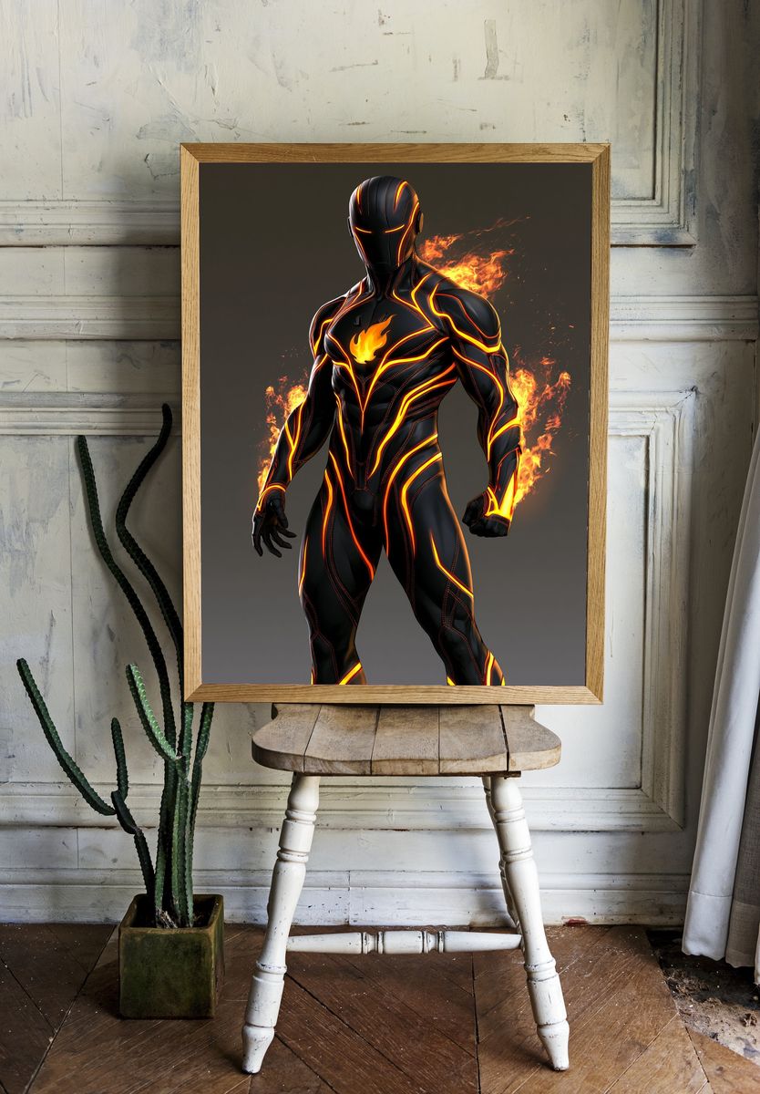 Flame Cyber Warrior Illustration Poster. — room view 1