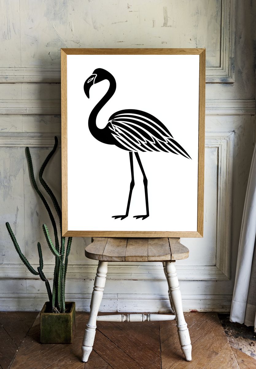Flamingo Silhouette Illustration Poster. — room view 1
