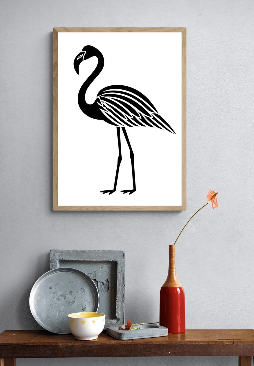 Flamingo Silhouette Illustration Poster. — room view 3