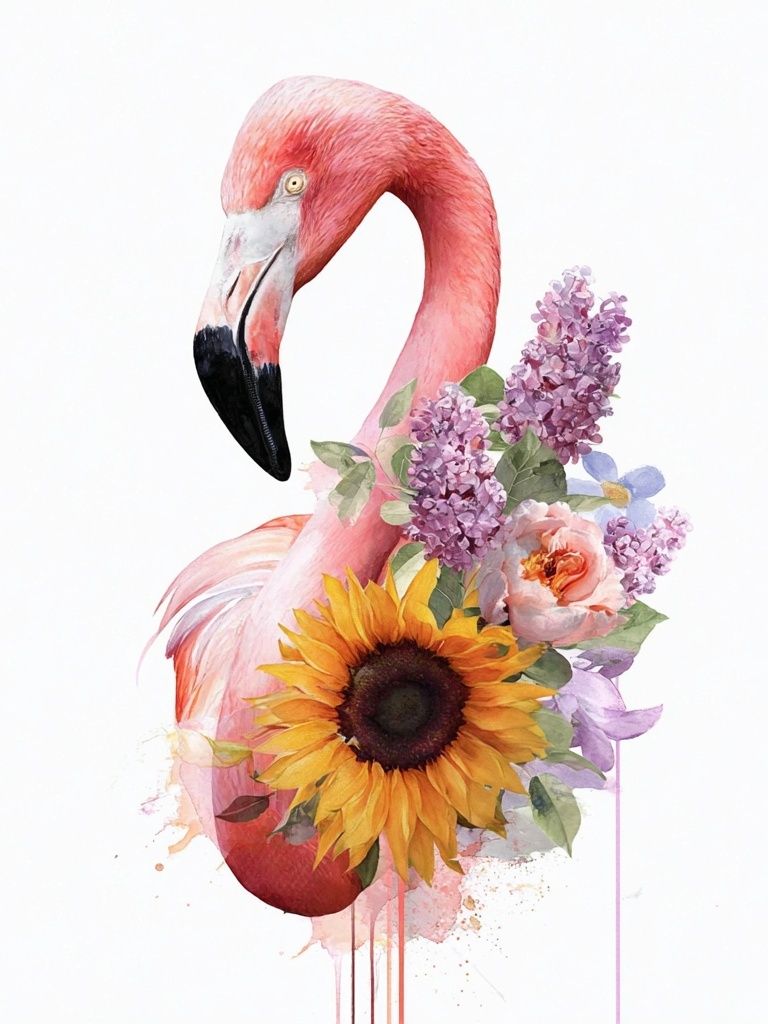 Floral Flamingo Watercolor Poster. poster — animals art