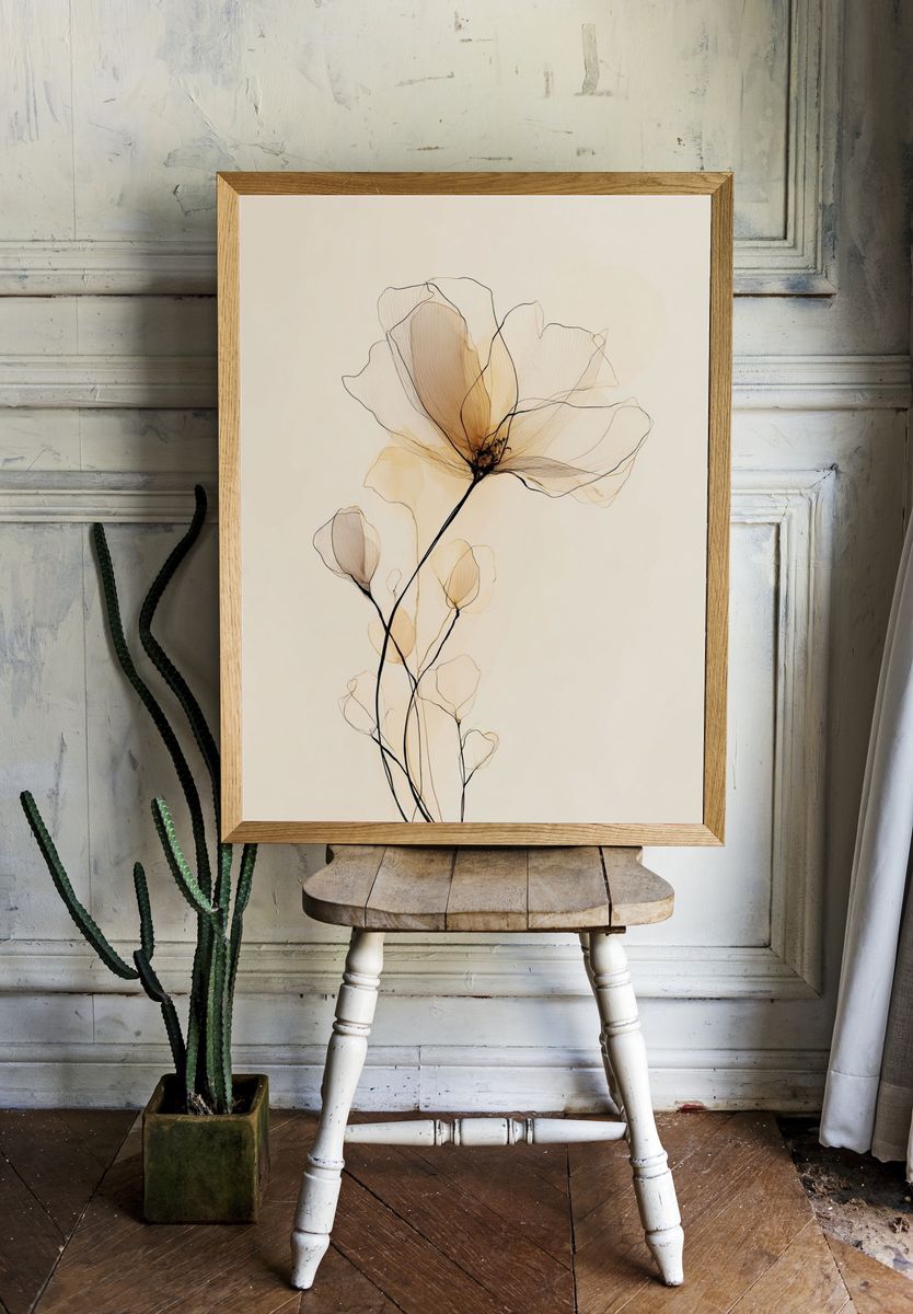 Delicate Floral Line Art Poster room preview