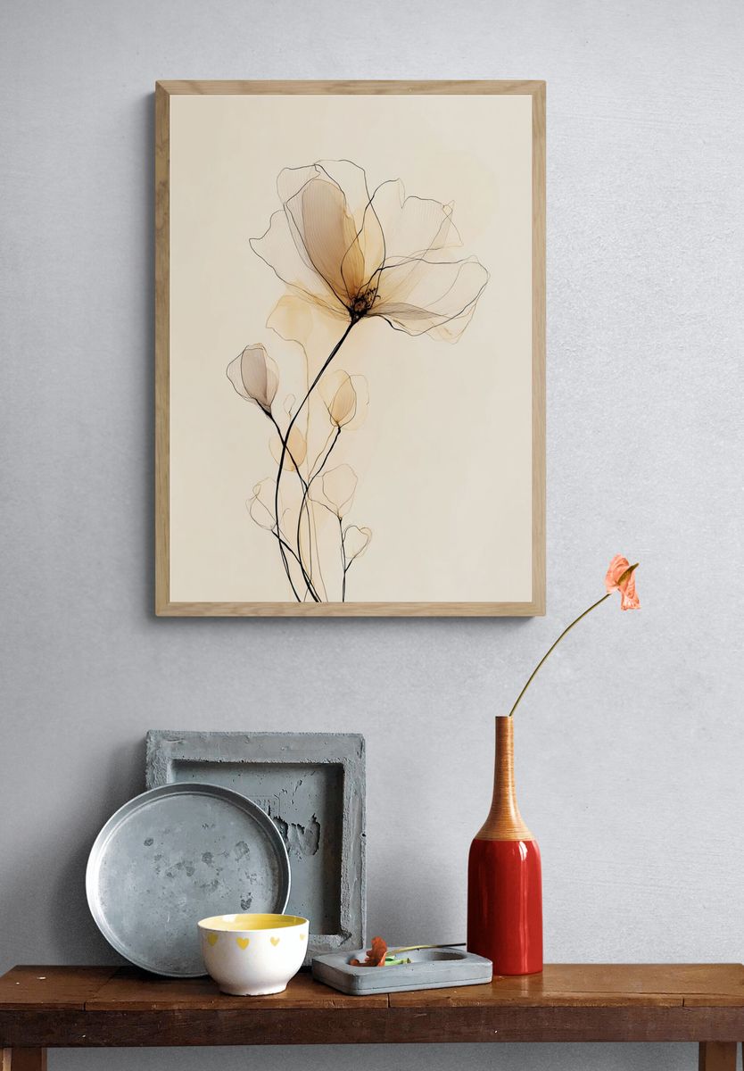 Delicate Floral Line Art Poster. — room view 3