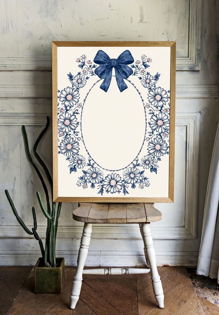 Floral Bow Frame Illustration Poster room preview