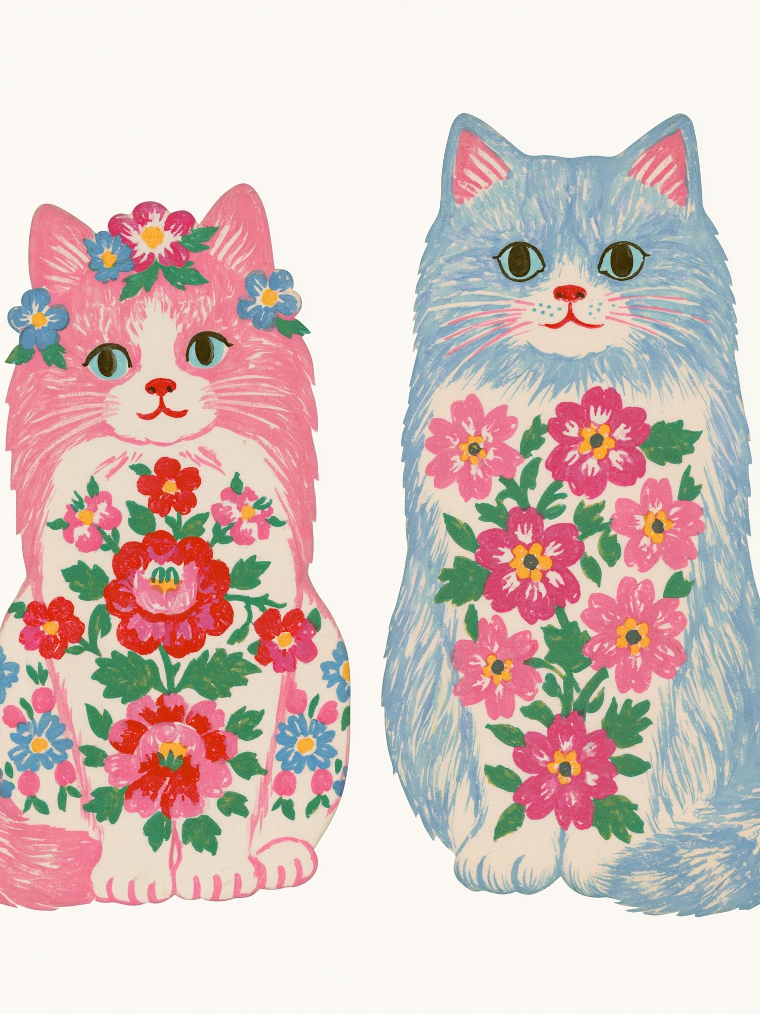 Floral Cats Illustration Poster. poster detail