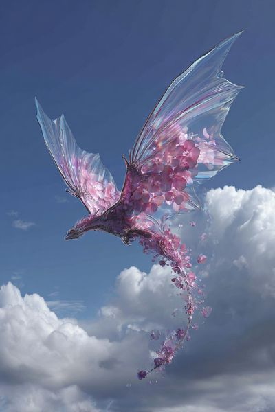 Floral Dragon in Flight — Digital Art Print. poster print