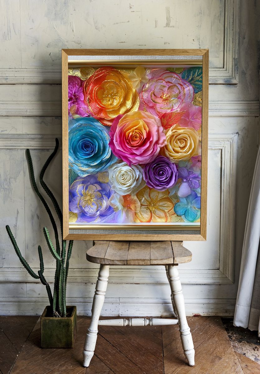 Rainbow Floral Relief Poster. — room view 1