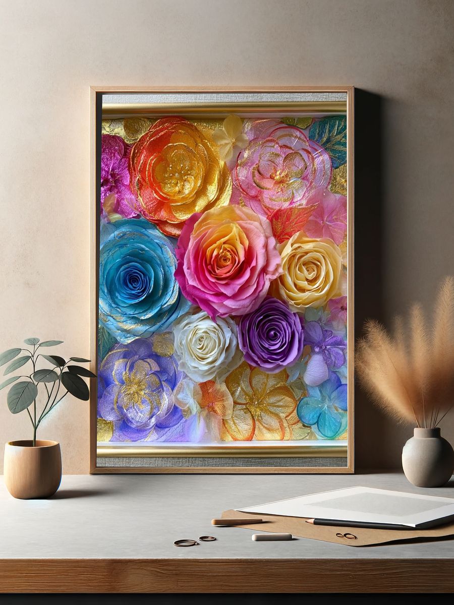 Rainbow Floral Relief Poster. — room view 2