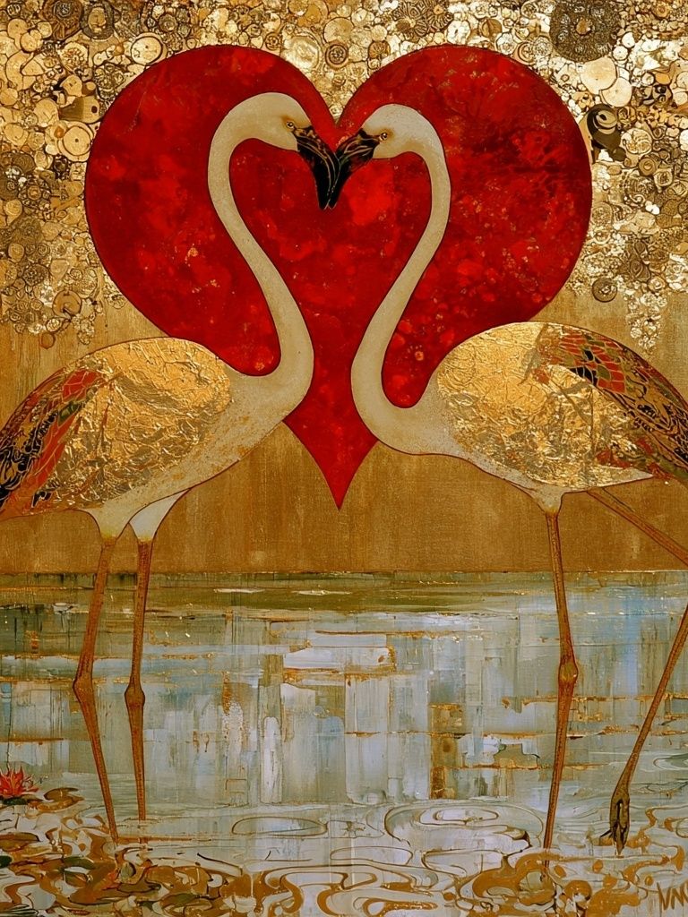 Flamingo Heart Gold Poster. poster detail
