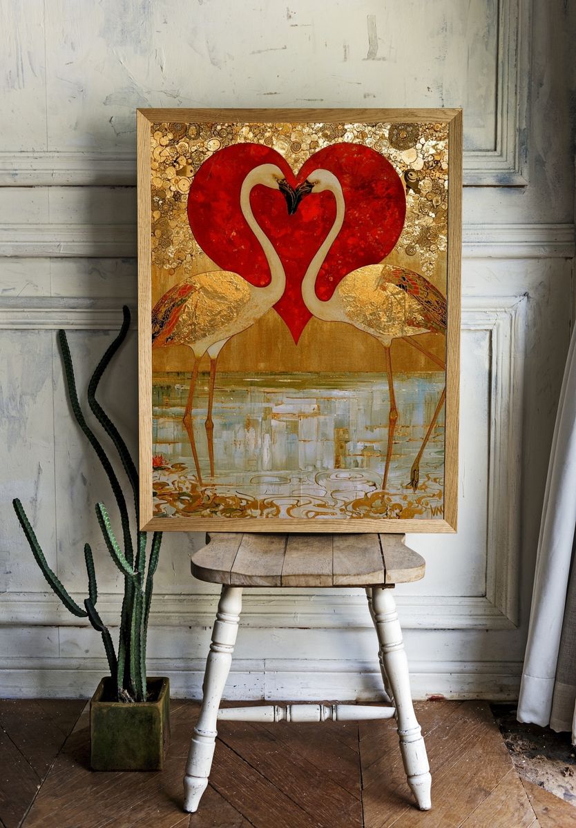 Flamingo Heart Gold Poster. room preview