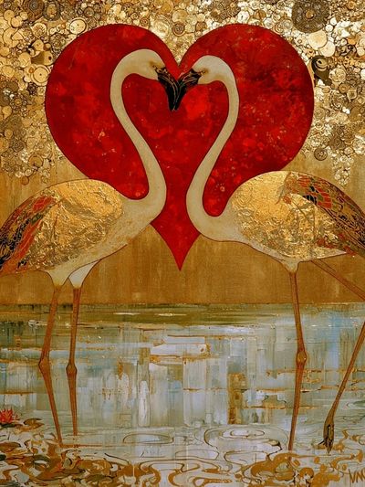 Flamingo Heart Gold Poster. poster print